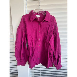 Entro Fuchsia Button Down Shirt Women's Size S